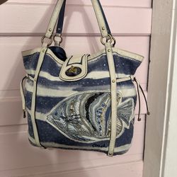 RARE - COACH 19574 AUDREY MOTIF CANVAS FISH MEDIUM CINCHED TOTE