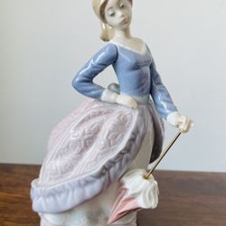 Lladro Spain Porcelain Figurine Evita Girl With Umbrella Parasol 