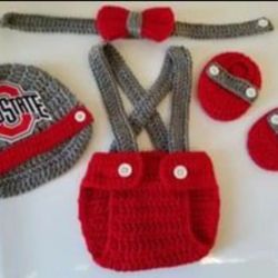 Crochet Baby Boy Ohio State Buckeyes Football Inspired Outfit Photo Prop 