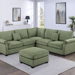 Brand New Sage Green Sectional Sofa w Ottoman 