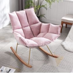 Modern Plastic Rocking Chair with Cushion, Comfy Armchair Rocker Accent Chair for Lounge Nursery, Velvet Lounger Sleeper Chair for Living Room Bedroom