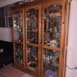Vintage Wooden Display Cabinet Buffet Hutch Mirror Glass / READ DESCRIPTION 