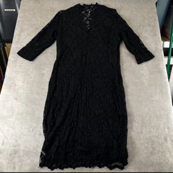 Karen Kane Black Lace Dress Size M Made in USA V-Neck 3/4 Sleeve