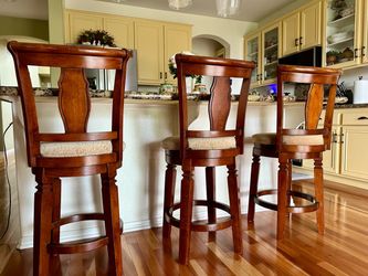 Set of 3 Wood Swivel Bar Stools