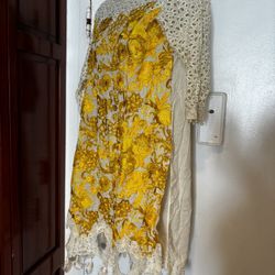 Charizma embroidered crochet runway dress keyhole floral tassel lace 3d fringe 
