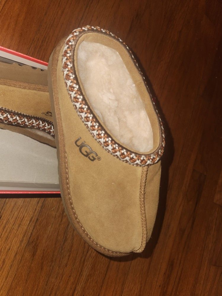 UGG TAZZ BRAID CHESTNUT SUEDE PLATFORM SLIPPERS SHOES MOCCASIN