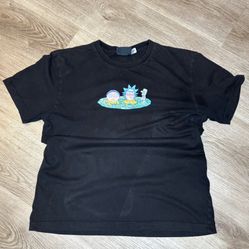  H&M Rick and Morty Graphic T-Shirt – Double Sided Print – Black Tee – Size Medium