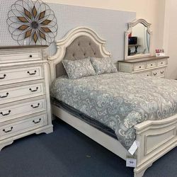 Realyn Chipped White Bedroom Set Queen, King, Twin, Full, Bed Dresser, Mirror, Nightstand, Chest 