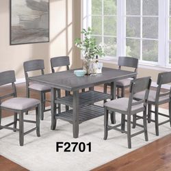 GREY COUNTER HEIGHT DINING TABLE WITH 6 CHAIRS 