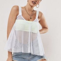 White Fishnet Loose Cami Top