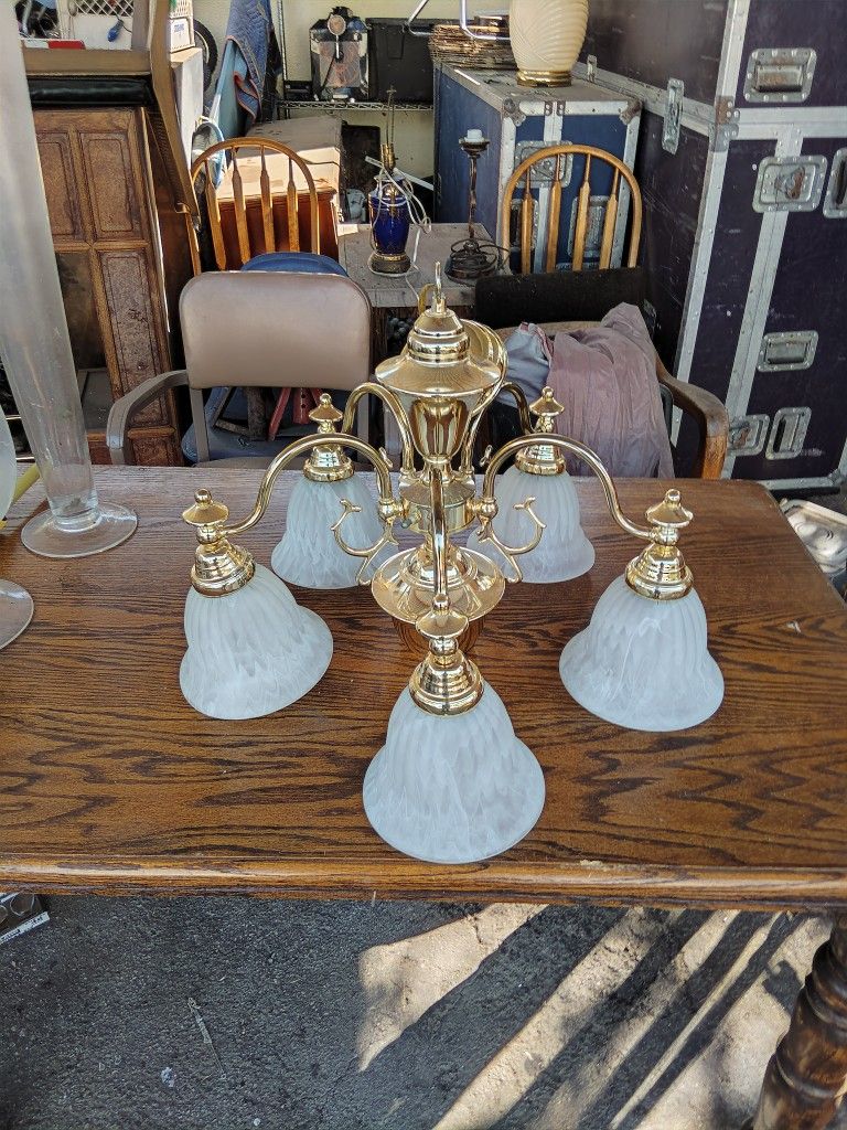 Beautiful Brass And Alabaster Globed Chandelier