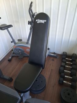 2 benches, weights, & dumb bells