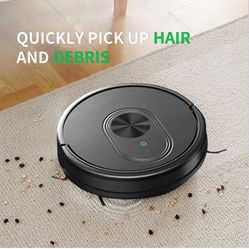 Robot Vacuum with Scheduling, App/3-in-1 Mopping, 1600Pa Suction, Self-Charging, Slim Design for Pet Hair/Carpets, Black, HR101
