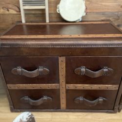 Timothy Oulton Stonehurst Antique Whiskey Leather Table Storage Cabinet