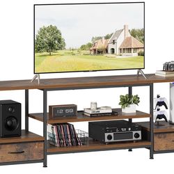 75” TV Stand w/ Charging Station & Drawers – Brown Industrial | $125 on Amazon