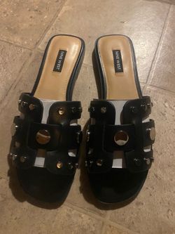 Black leather sandals