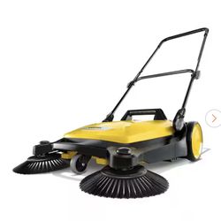 S 4 Twin Walk-Behind Outdoor Hand Push Sweeper - 5.25 Gal. Capacity
