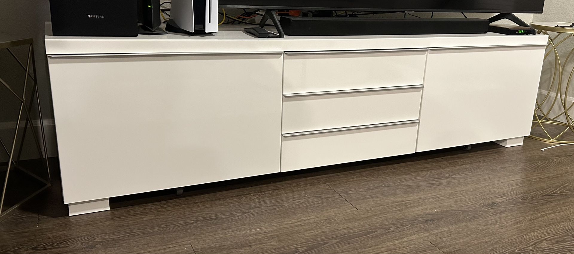 TV unit, high gloss white, 70 7/8x16 1/8x19 1/4