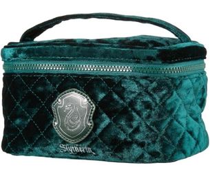 Miniso x Harry Potter green quilted velvet cosmetic and travel pouch, themed Slytherin House.