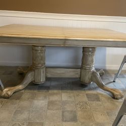 Solid Wood Table And 4 White Metal Chairs All In Perfect Shape 