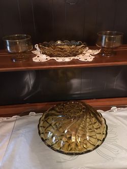 Antique set of yellow/brown glass serve ware