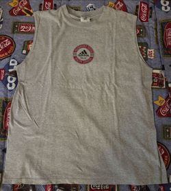 Gray Vintage Adidas tank top with red circular logo