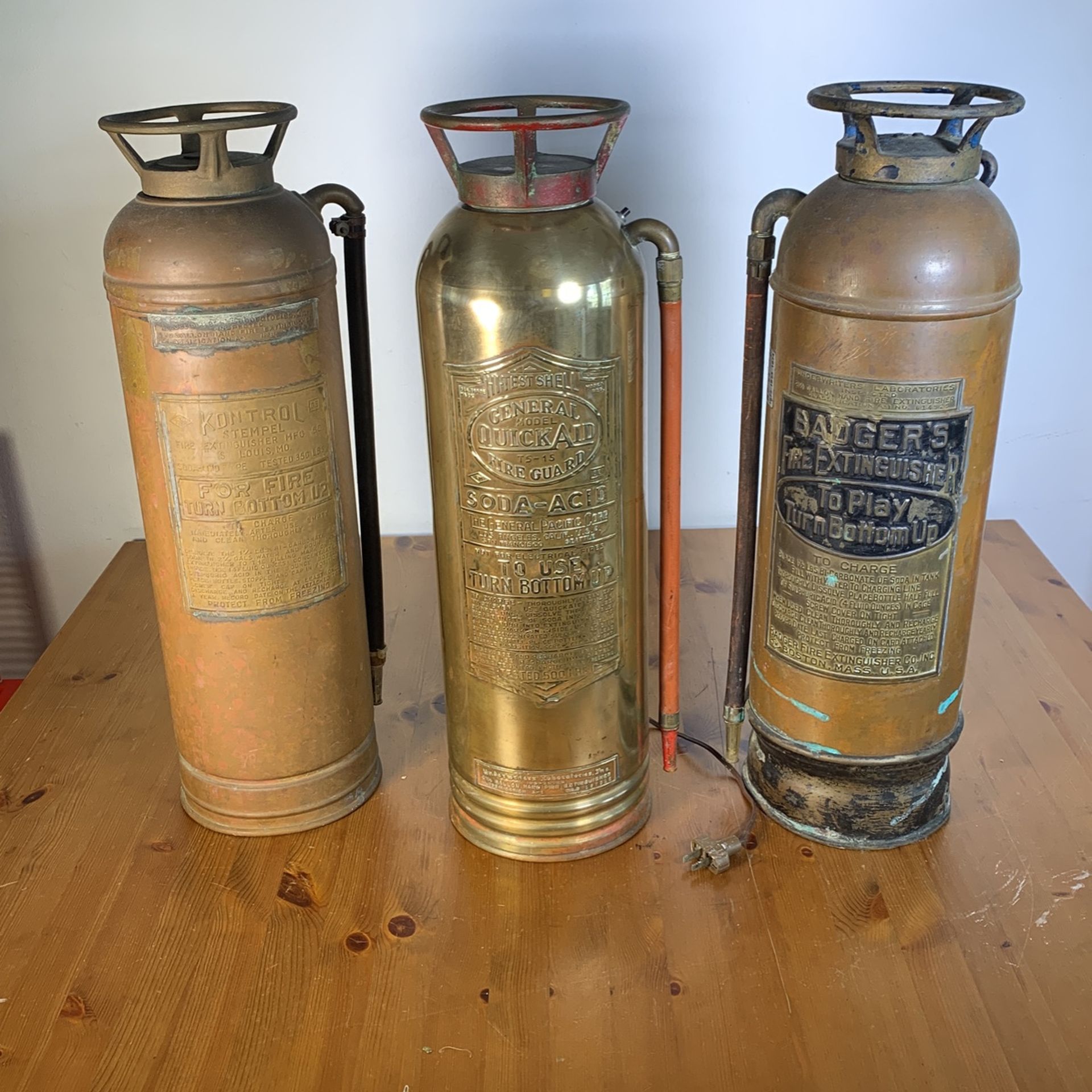 3 VINTAGE FIRE ESTINGUISHERS - One was converted in a lamp