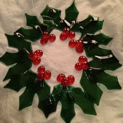 Fused Glass Wreath - Sun Catcher - 10"