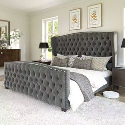 ❤️🔥 #A. King size bed base with velvet upholstered headboard. $180