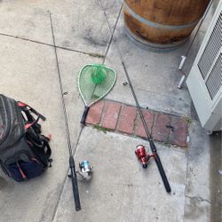 Shakespeare And South Bend Fishing Rods And Net