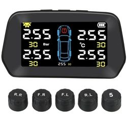 Smart Solar TPMS Tyre Pressure Monitoring System Tools Tire Guard Pressure Monitor USB/Solar Charging 6 Alarm Modes, Auto Sleep Mode, Tire Position