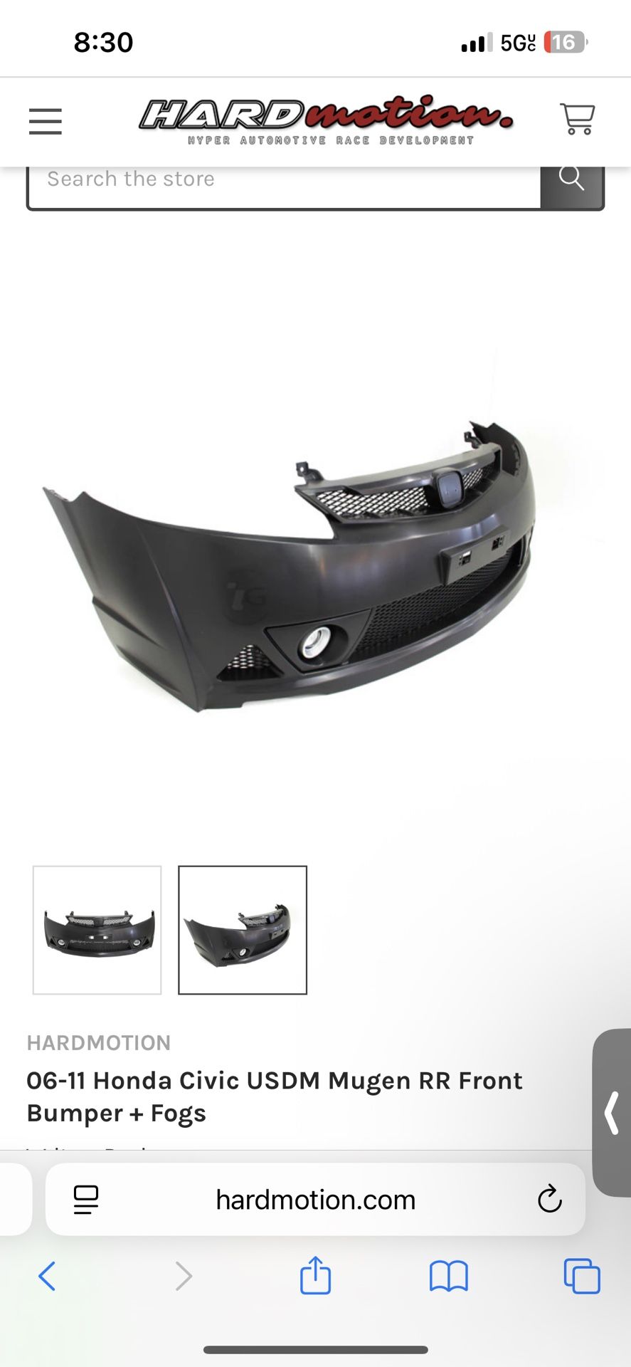 06-11 Honda Civic Mugen RR Style Front Bumper with Red Honda Emblem & Fog Lights – USDM Fitment”