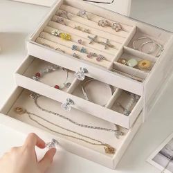 Acrylic Velvet Jewelry Organizer with 3 Drawers Stackable Display Storage Earrings Necklace Bracelets Box Holder Case 