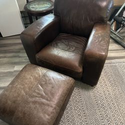 Italian Leather Chair with ottoman 