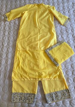Yellow Shalwar Kameez Set with Mirror Work