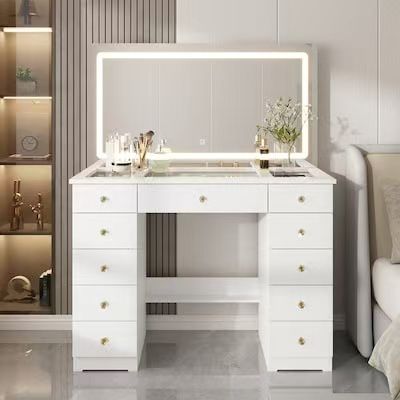 FUFU&GAGA 43-in White Makeup Vanity(KF210308US-01PM-001)