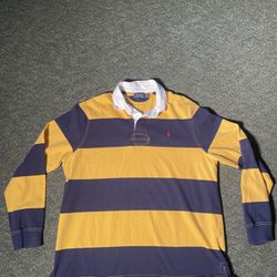 Polo Ralph Lauren Blue Yellow Striped Long Sleeve Rugby Shirt Mens XXL Slim Fit