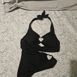 Black Bikini With Heart Detajl Medium (Fits Small)