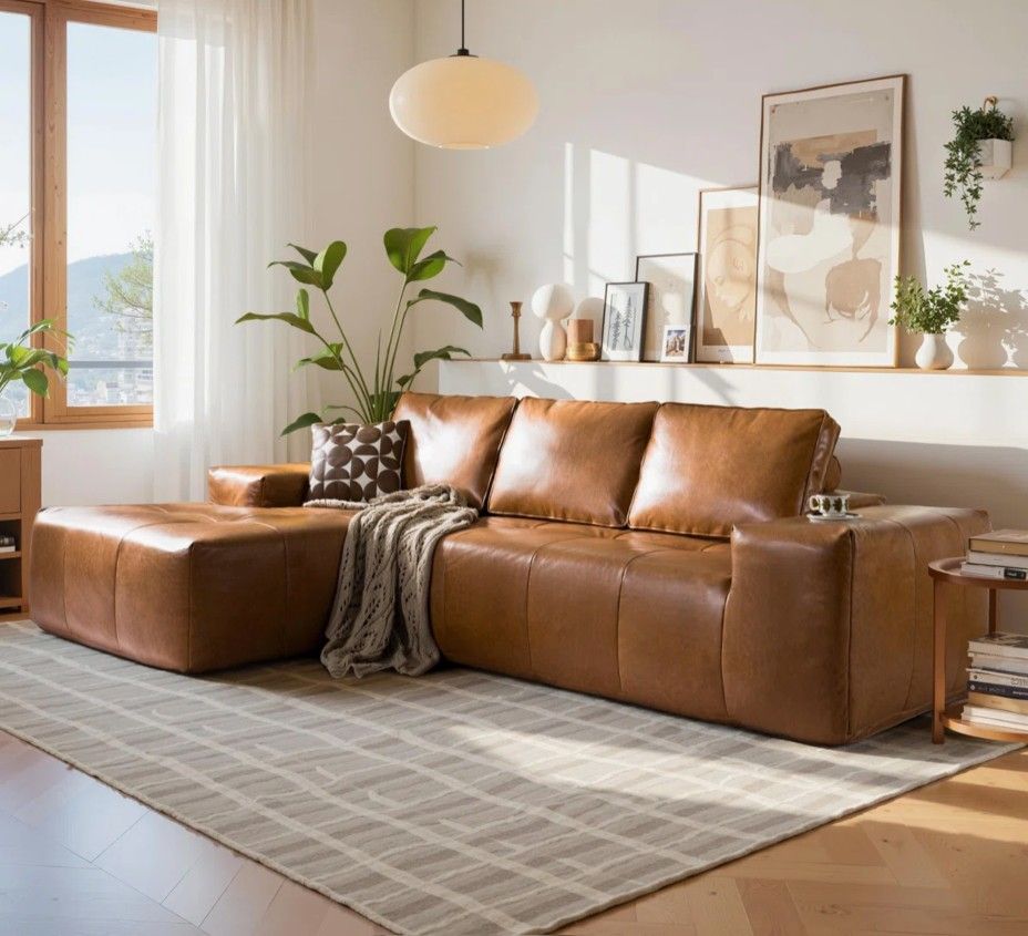 Sofa Couch Brown Leather DELIVERY