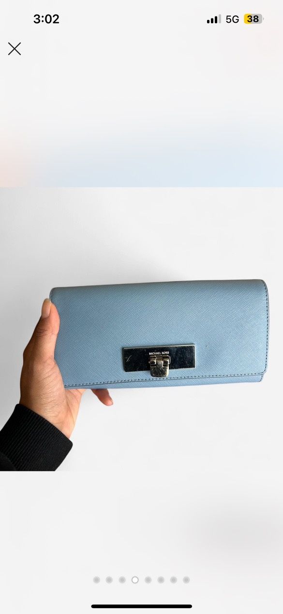 NWT Michael Kors Callie Sky Blue Leather Carryall Wallet