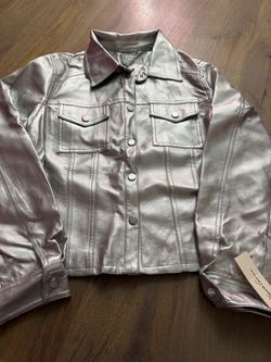 Metallic Pink Faux Leather Button-Up Jacket