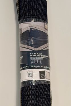 NEW 8x10 Navy Diamond Border Indoor/Outdoor Rug - Sealed - 7'10"x9'10"