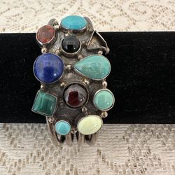 Heavy Sterling Silver Multi Stone Cuff