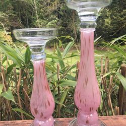 Pier 2 Pink With Gold Glass Pillar Candle Holders 15 & 12 In