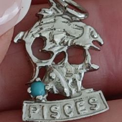 Vtg.sterling Silver Turquoise Pisces Pendant/ Charm