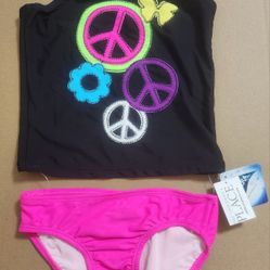 NEW Children's Place Girls Swimsuit 2 Piece Peace Racerback Tank Tankini Sz 5 