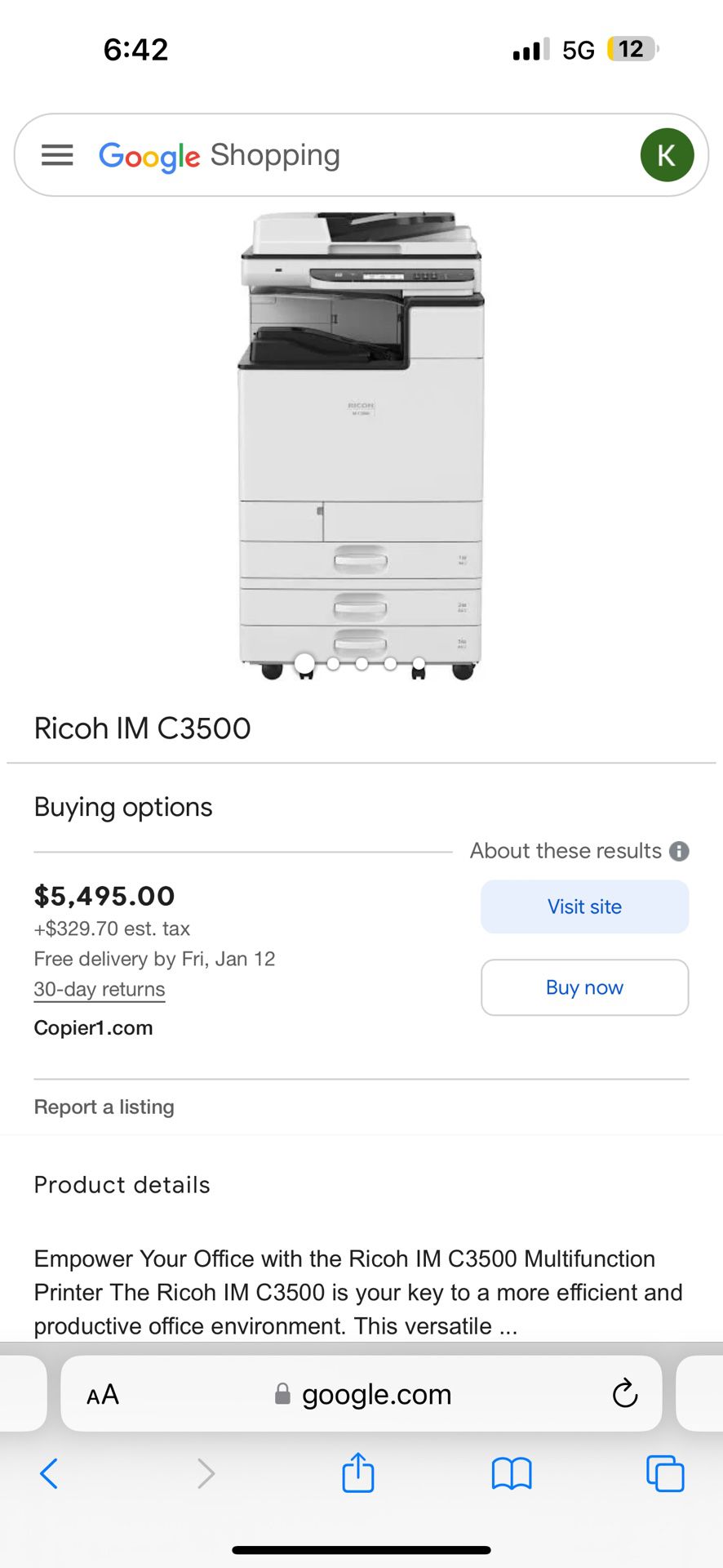 Ricoh Im C3500 Printer