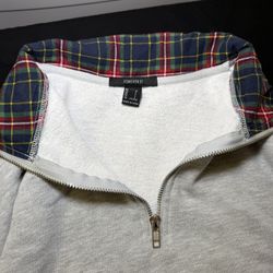 Forever 21 Men’s Gray Quarter-Zip Sweatshirt with Plaid Collar Detail - Size L
