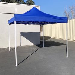 BRAND NEW $100 Heavy-Duty 10x10 ft Popup Canopy Tent Instant Shade w/ Carry Bag Rope Stake, White/Blue 