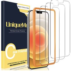 [3 Pack] UniqueMe Screen Protector Compatible with iPhone 12 Pro/iPhone 12 6.1 inch Tempered Glass 5G [Easy Installation Frame] HD Clear [Anti-Scratch